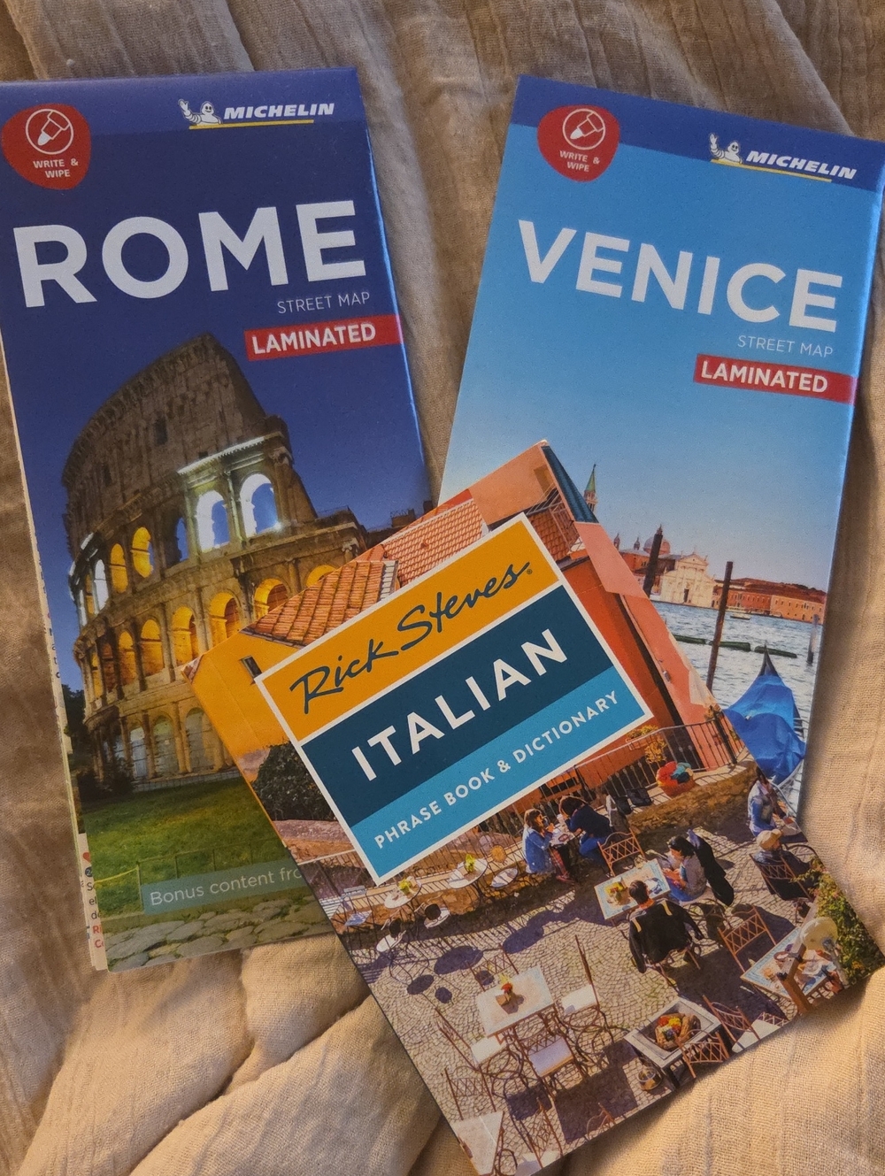 Rick Steves Italian Phrase Book + Michelin Rome & Venice Laminated Maps  Italy
